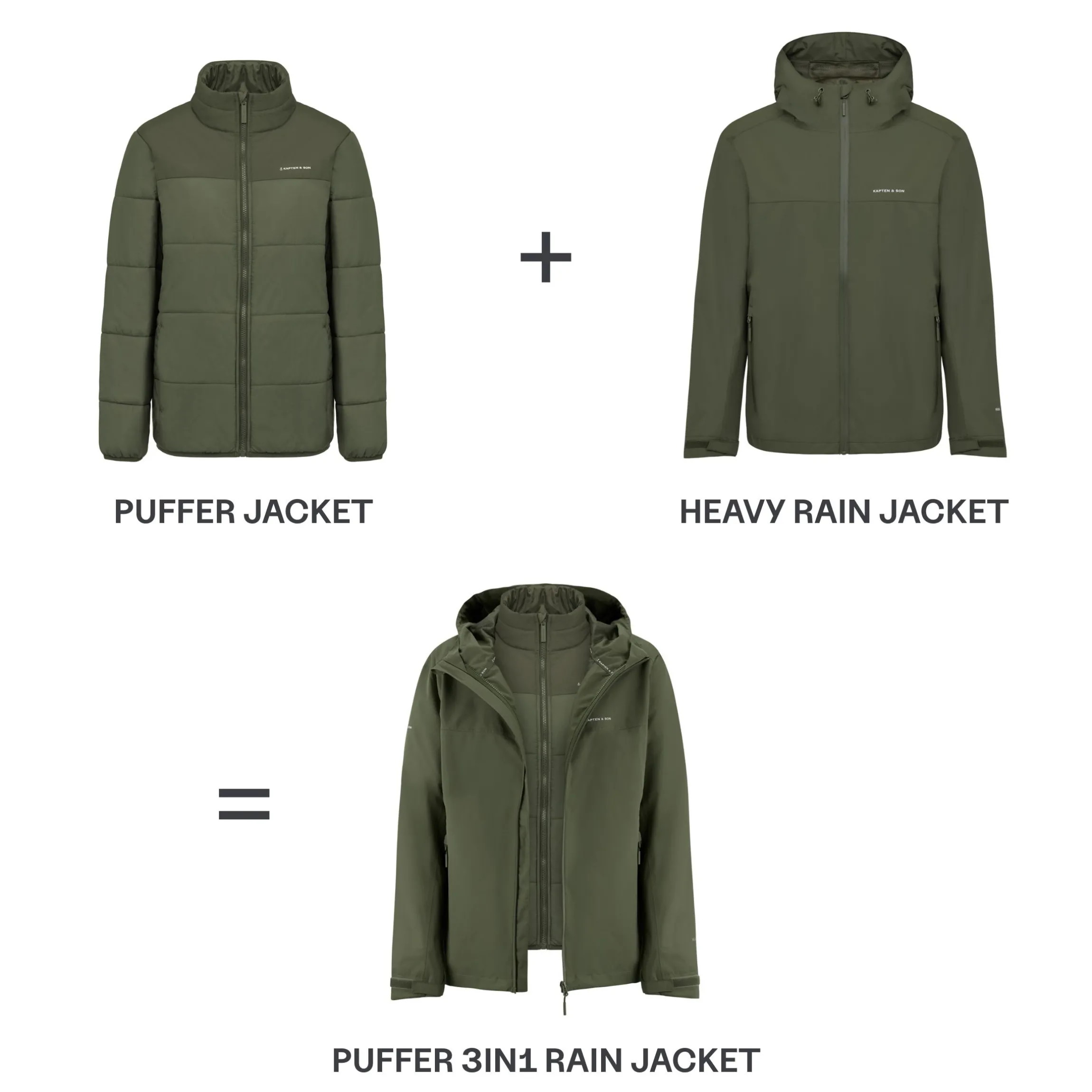 Puffer 3in1 Rain Jacket Olive