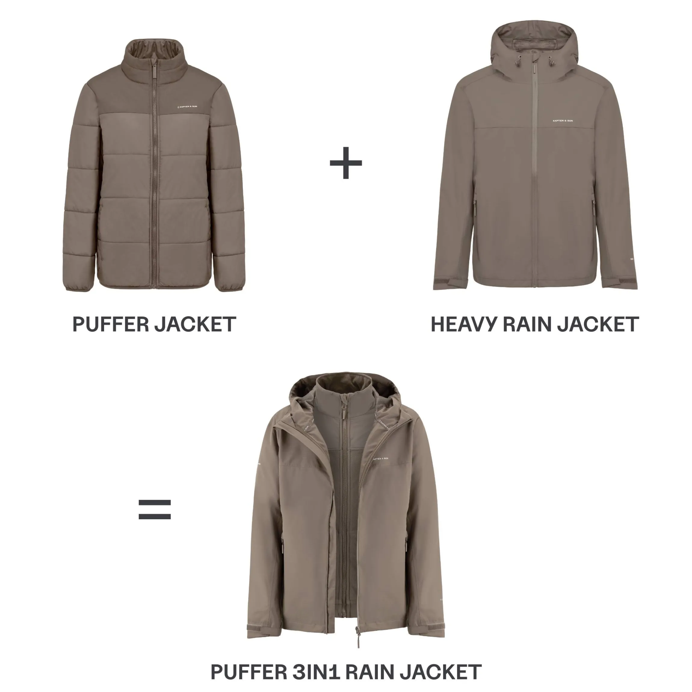 Puffer 3in1 Rain Jacket Taupe